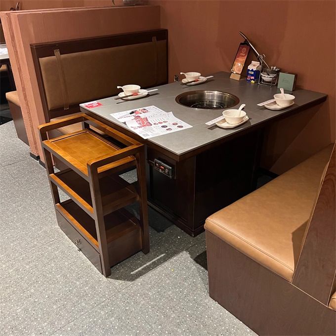 牛肉火鍋巖板臺面下沉式電磁爐火鍋桌