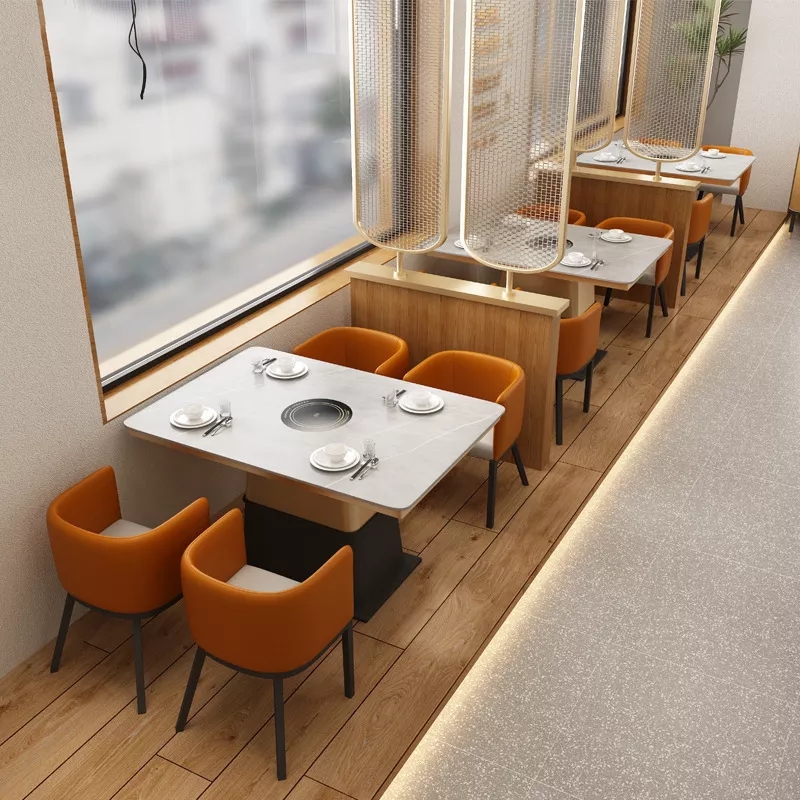 火鍋餐廳輕奢高端大理石電磁爐火鍋桌