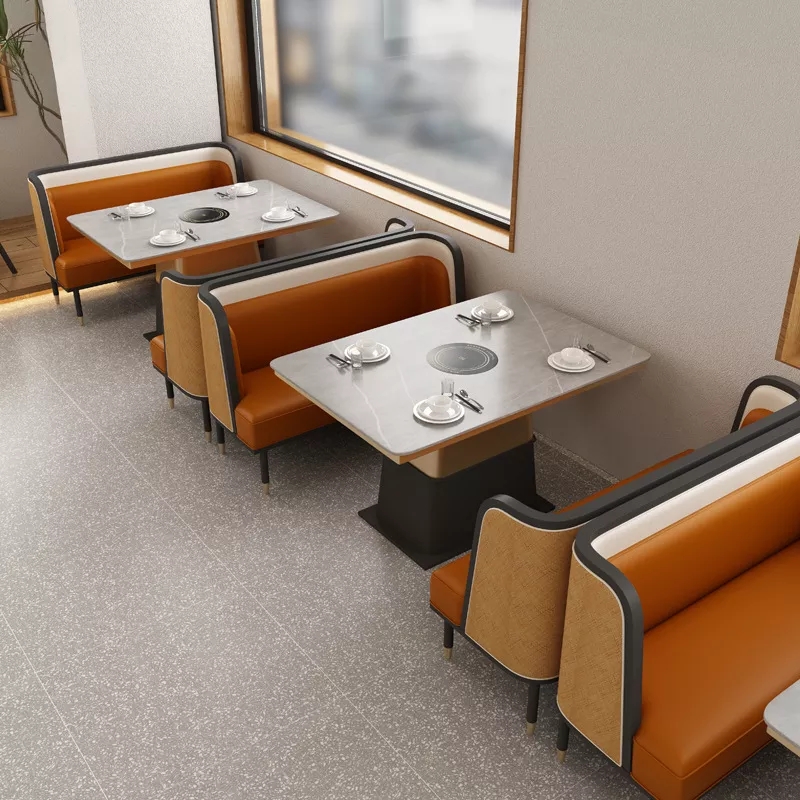 火鍋店現(xiàn)代輕奢不銹鋼大理石火鍋餐桌