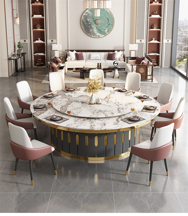 酒店會所現(xiàn)代輕奢大理石電動餐桌大圓桌款式2