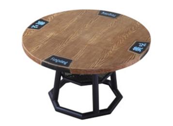 湘菜館大圓桌印字鐵藝實(shí)木桌子