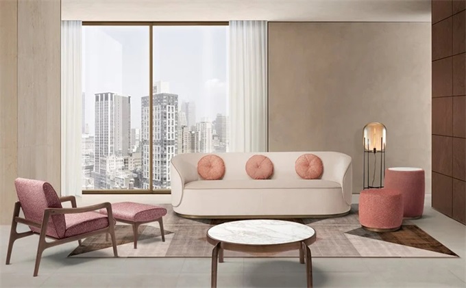 會所后現代意式不銹鋼弧形扶手三人位沙發