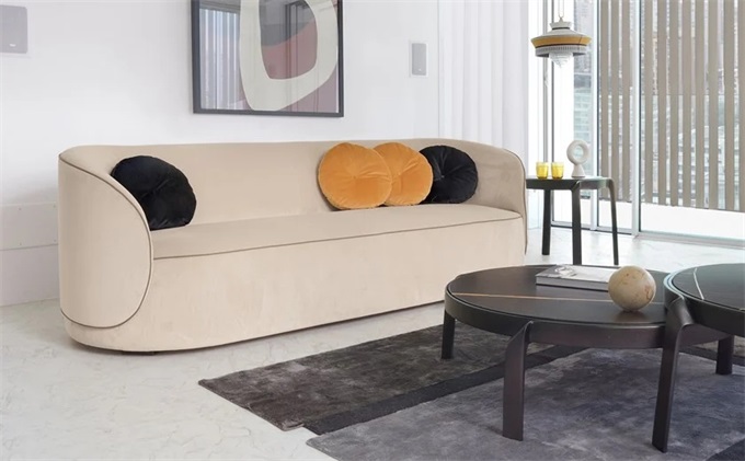 會所后現代意式不銹鋼弧形扶手三人位沙發