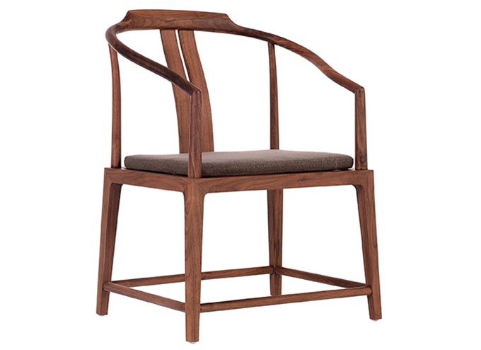 休閑會所中式實(shí)木布藝軟包靠背椅