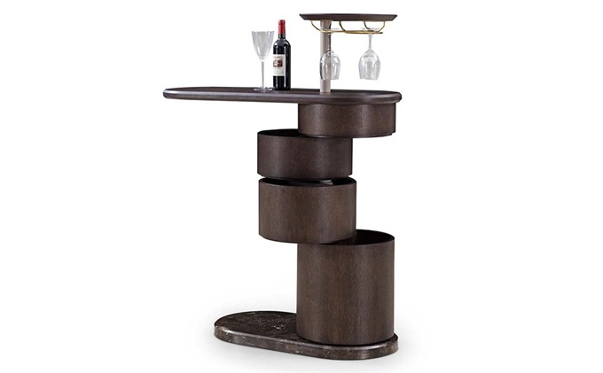 復古小酒吧橢圓形實木酒吧臺