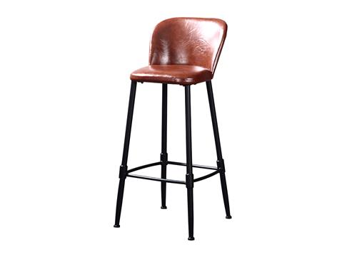 咖啡廳工業(yè)風(fēng)鐵藝吧臺(tái)椅皮革高腳凳