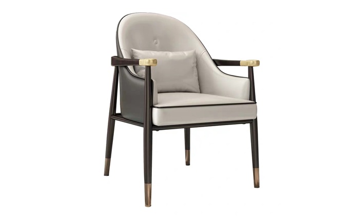 咖啡廳輕奢實(shí)木皮革軟包靠背椅