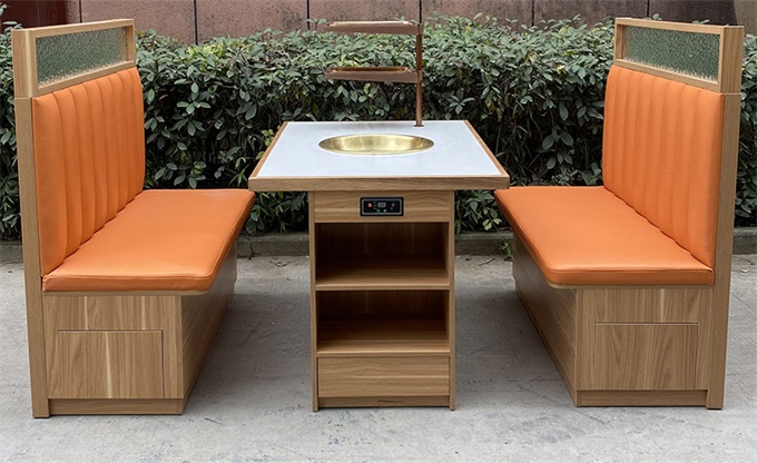 實(shí)木封邊大理石臺(tái)面帶抽屜桌腳火鍋餐桌