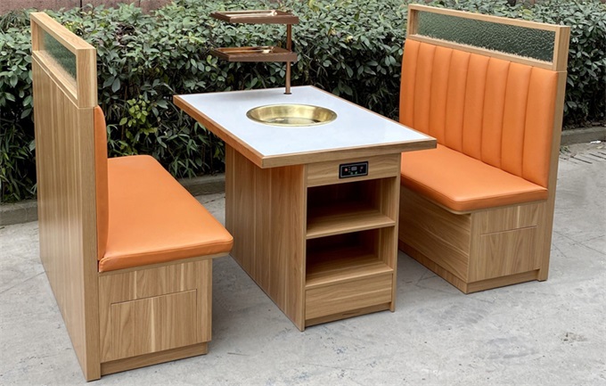 實(shí)木封邊大理石臺(tái)面帶抽屜桌腳火鍋餐桌