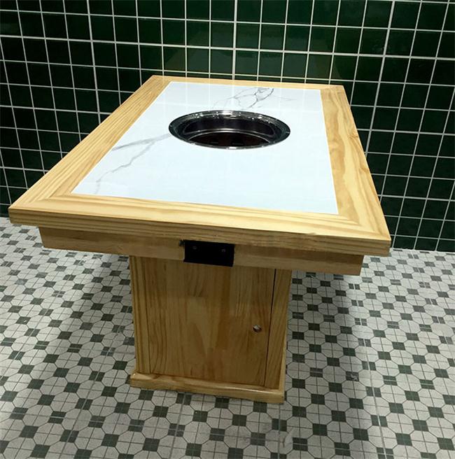 串串香實木無煙火鍋桌_下沉式無煙火鍋桌