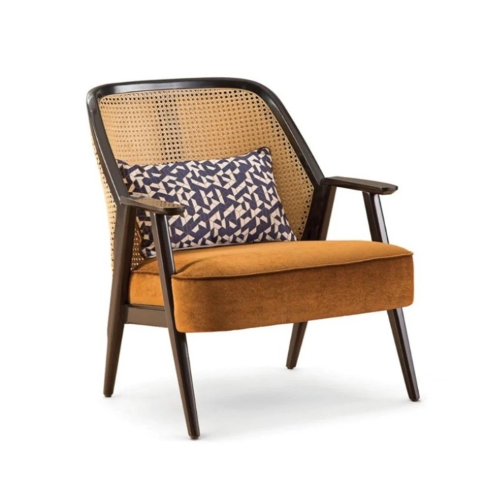 實(shí)木編藤靠背扶手椅