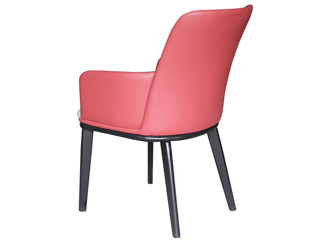 現代紅色皮革與灰色布藝實木餐椅