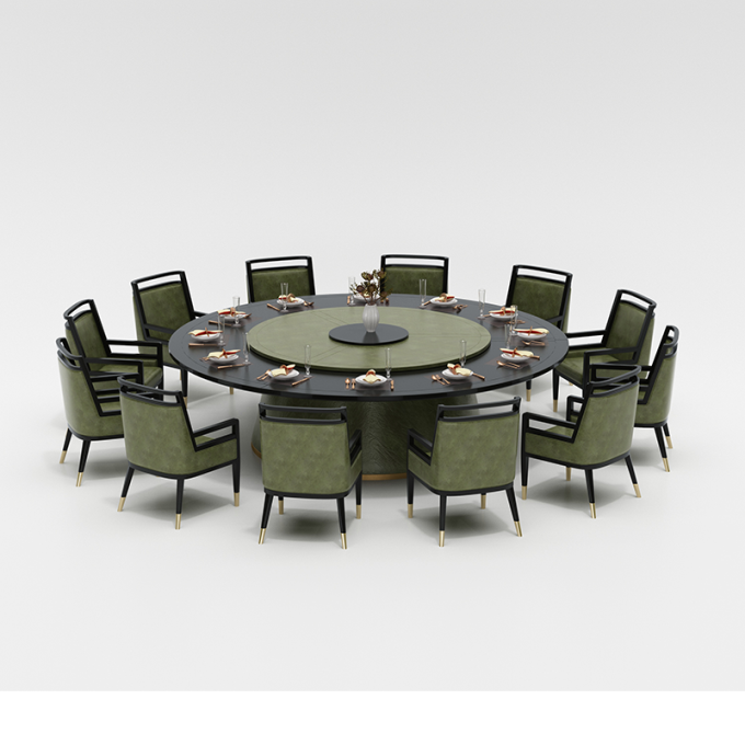 酒店包間時尚新中式2米電動餐桌豪華自動旋轉(zhuǎn)大圓桌