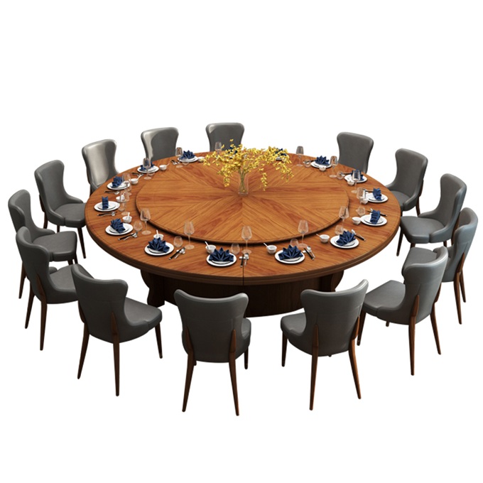 飯店包間時(shí)尚實(shí)木20人位電動(dòng)轉(zhuǎn)盤(pán)的餐桌