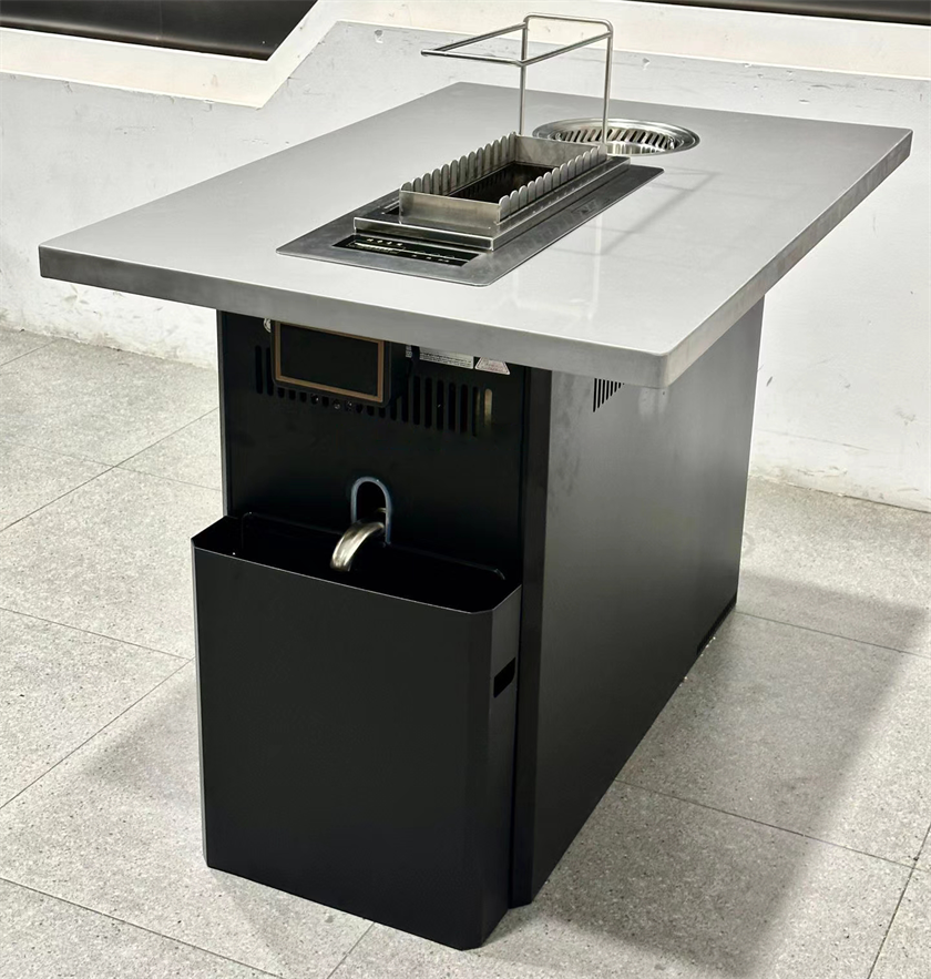 自助烤串店不銹鋼自動翻轉無煙火鍋烤串一體桌