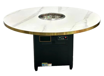 火鍋店時尚不銹鋼封邊大理石圓形無煙火鍋桌