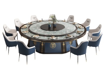 酒樓包廂時尚大理石新中式電動餐桌