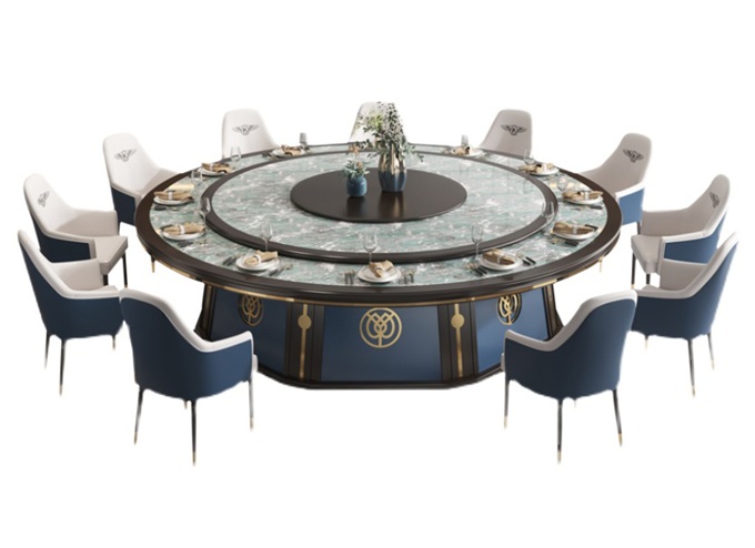 酒樓包廂時尚大理石新中式電動餐桌