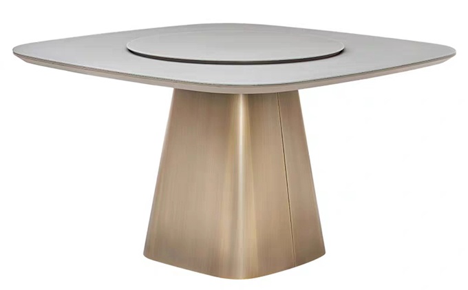 高級中餐廳不銹鋼輕奢帶轉(zhuǎn)盤圓桌子