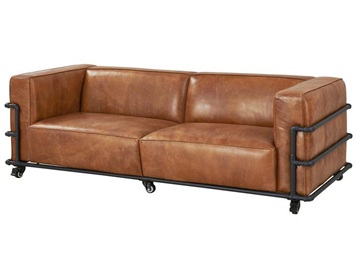 工業(yè)風(fēng)鐵藝帶輪子皮革卡座沙發(fā)