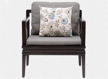 新中式水曲柳 實木沙發古典禪意布藝茶樓椅