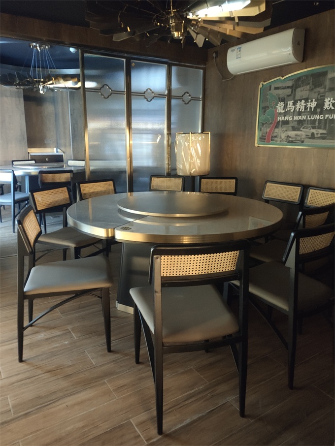 行運龍鳳茶樓餐廳輕餐時尚大理石帶轉(zhuǎn)盤圓餐桌